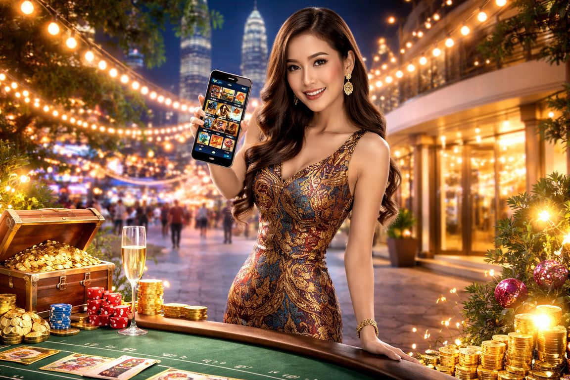 Permainan baccarat dengan corak batik Kuala Lumpur gaya kasino moden