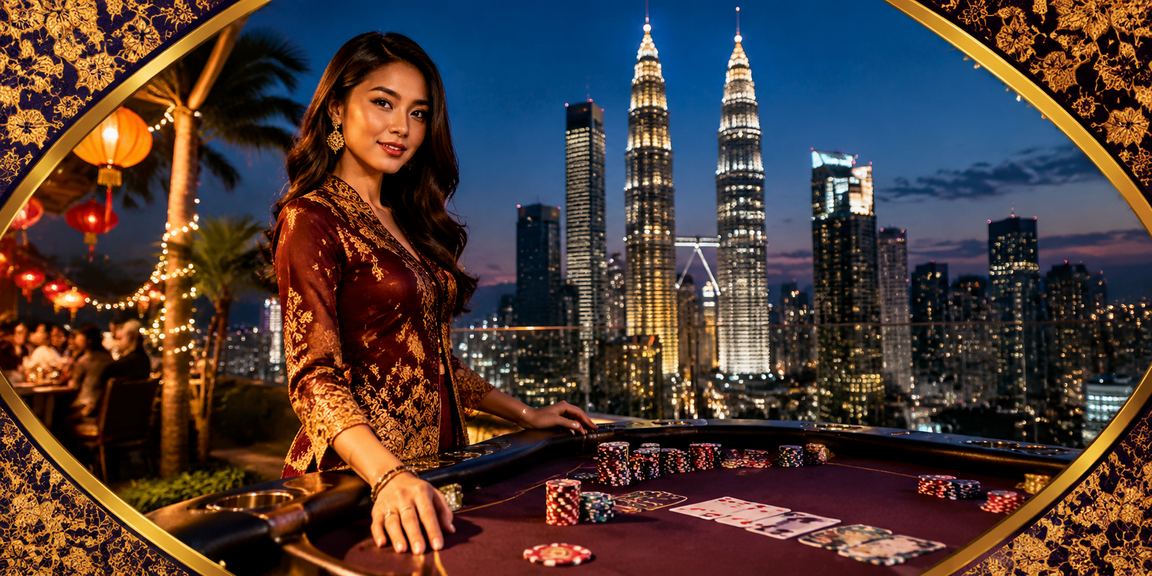 Permainan poker dengan motif batik Kuala Lumpur dalam suasana kasino moden